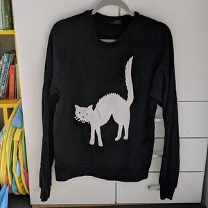 Unisex black sweatshirt with white cat - cat lover